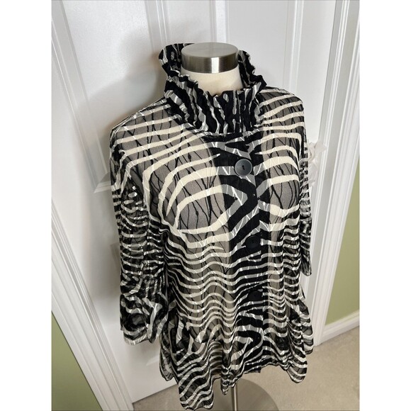 Damee Jacket Womens L Black Zebra Striped Mesh Art To Wear Artsy Lagenlook Top - Picture 2 of 10
